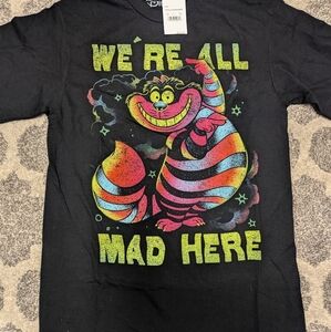 Alice In Wonderland "We're All Mad Here" Cheshire Cat T-shirt Black Small NWT
